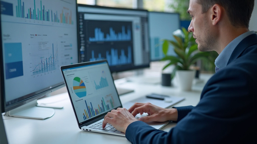 Аналитический экран с графиками производительности рекламной кампании на компьютере