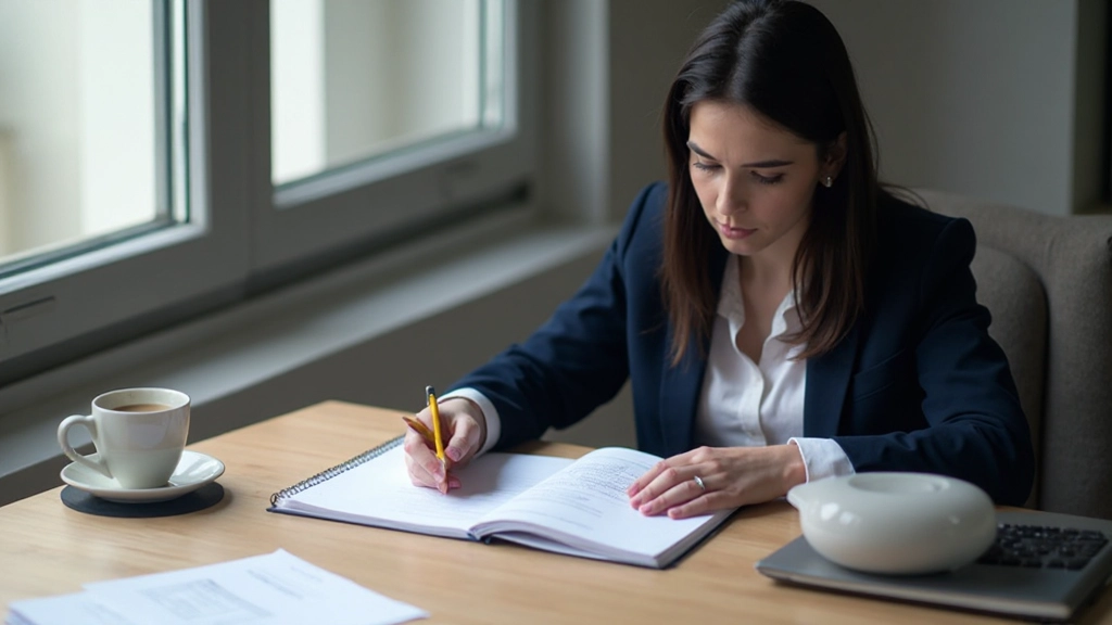 Человек разбивает большую цель на этапы в рабочем дневнике