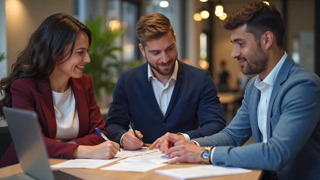 Команда единомышленников работает вместе в современном офисе