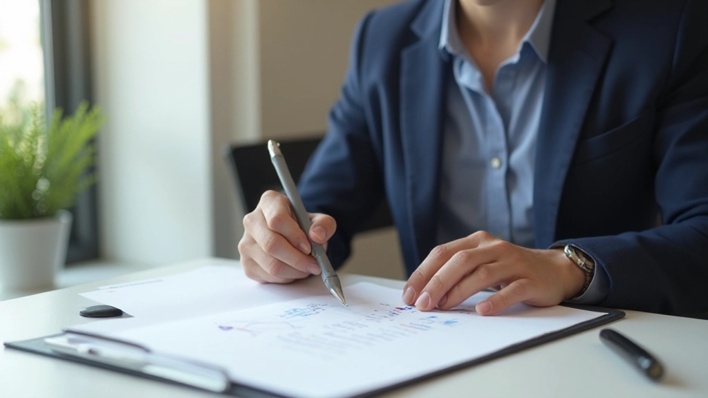 Человек ведёт дневник прогресса за рабочим столом с графиками и планами